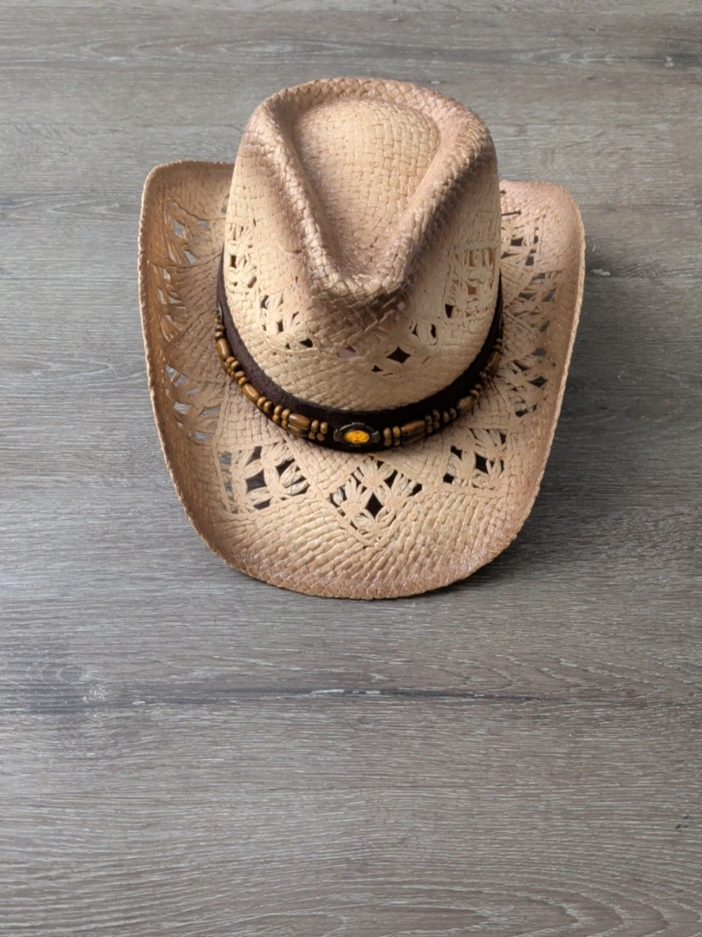 Men's Tan Straw Cowboy Hat with Beaded Band